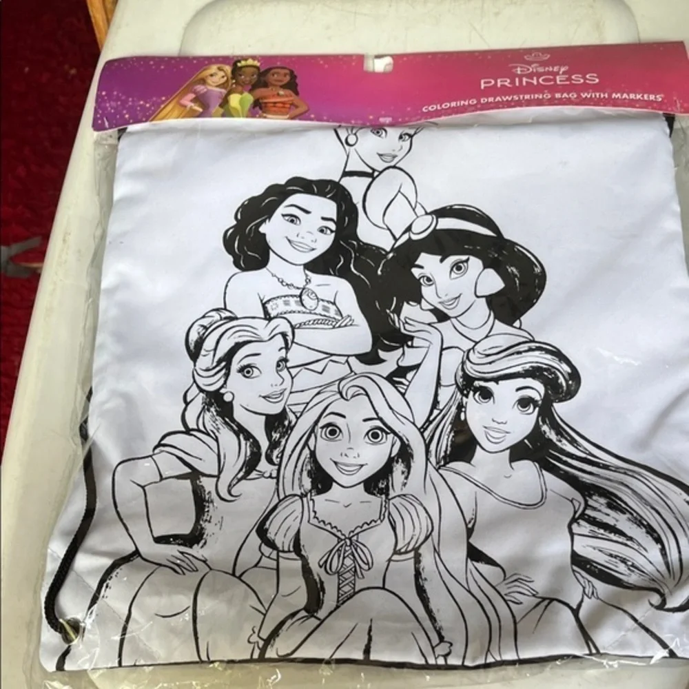 Disney Princess coloring drawstring bag with markers